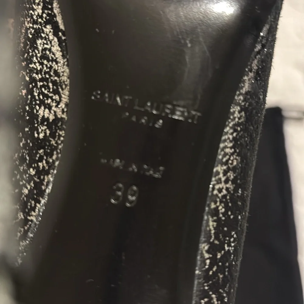 Saint Laurent Women's Black Suede metallic snakeskin Pumps silver size 39 YSL - Picture 5 of 12